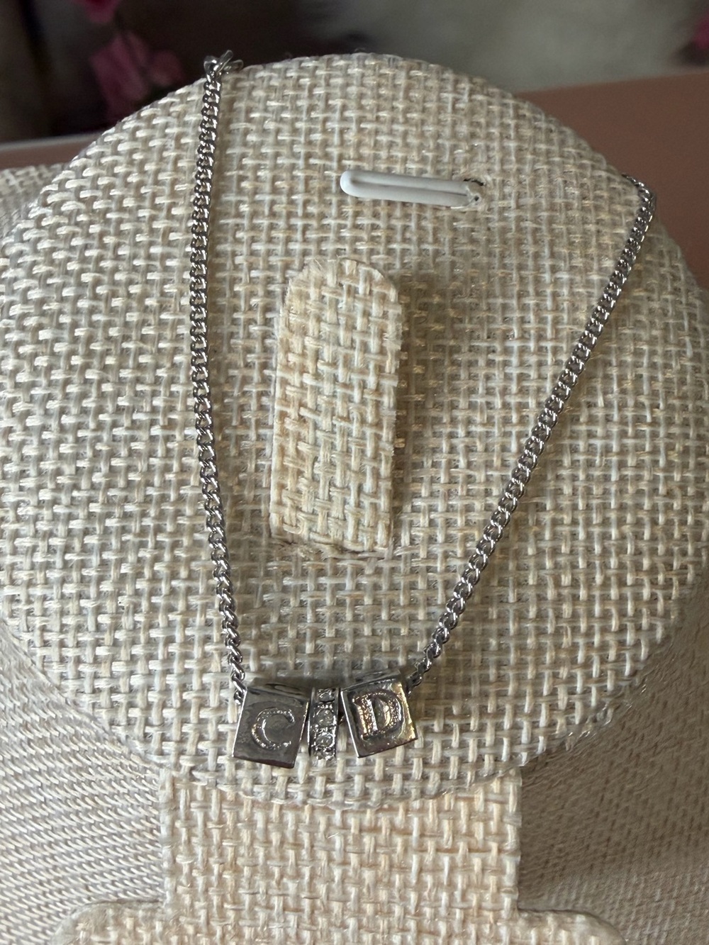 Christian Dior Vintage Y2K Dice Cube CD Rhinestone Charm Bracelet Silver Tone